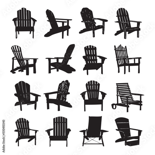 adirondack chair silhouette set, Black silhouette 