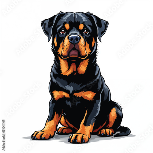 Adorable Cartoon Rottweiler Puppy Vector Illustration