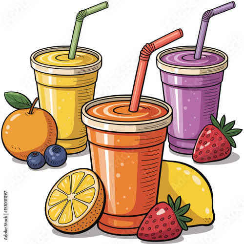 Three Delicious Fruit Smoothies with Fresh Ingredients