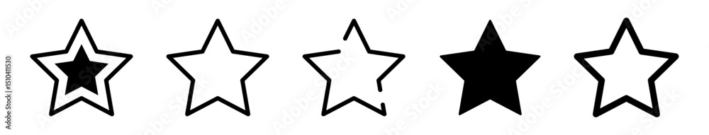 Conjunto de iconos de estrellas. Calificación, logro, favorito, reconocimiento. Estilo lineal y sólido. Ilustración vectorial