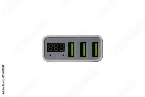 USB adapter for charging multiple mobile phones and modern devices on a transparent background