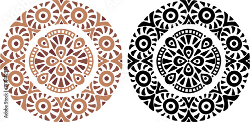 African decorative circle ornament vector illustration. Hand drawn circular ethnic art for bohemian interior design. Tribal pattern for plate, rug or other round printing design. Ring embroidery art.