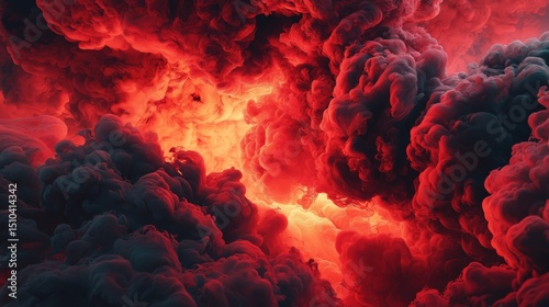 Abstract vibrant red and pink clouds glowing with intense cosmic energy