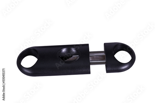 A black cigar cutter isolated on a transparent background