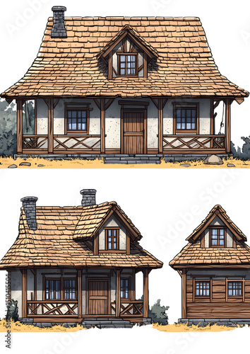 Rural house on white background