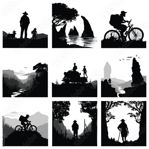 adventure silhouette set, Black silhouette 