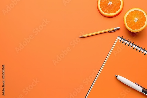 Premium Quality Visual of Arrangement with Stationery Elements and Orange