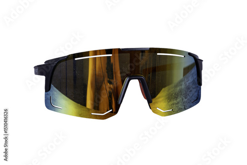 Cycling glasses for sports, unisex, plastic, with red temples.