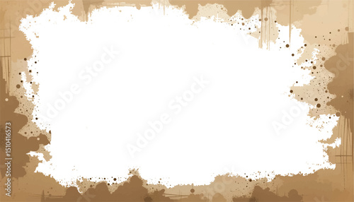  A beige and brown abstract background features a splattered grunge texture surrounding a blank central area for design or text placement. Ideal for invitations, vintage themes
