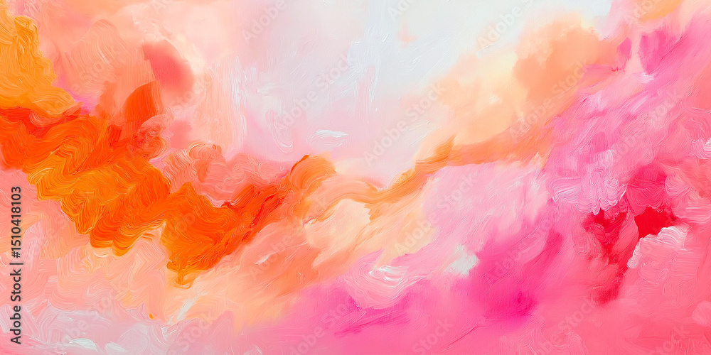 Fototapeta premium Abstract impressionist painting with dynamic warm color palette and texture