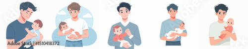 vector of a young man holding a baby