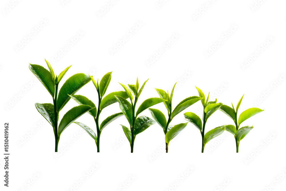 Fresh tea leaves arranged in a gradient on transparent background Fresh tea leaves arranged in a gradient on transparent background