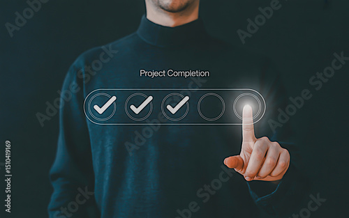 businessman pressing virtual button