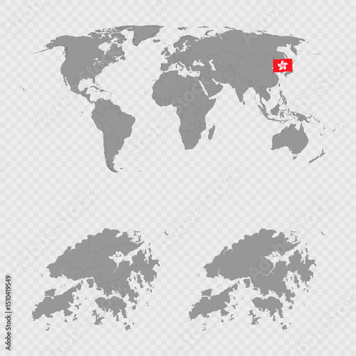 Hong Kong Map Set with World Location.