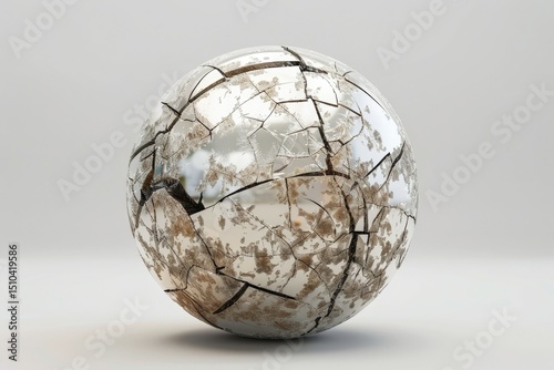 Vibrant Picture of Damaged Sphere with White Background, 3D RenderingHigh Detail, 8K