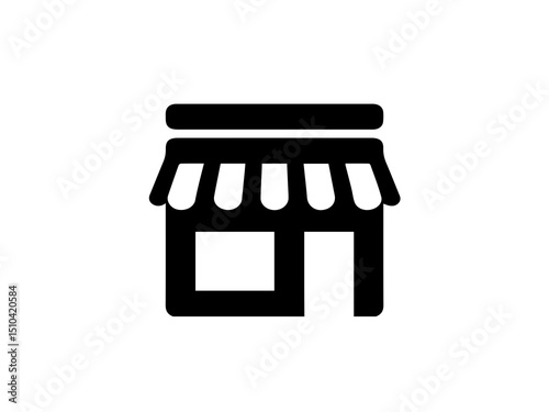 The image shows a storefront icon in black on a white background