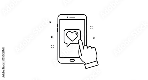 Hand Touching Smartphone Screen with Heart Message Illustration