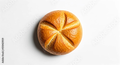 Fresh bun and bread image of top view white background.