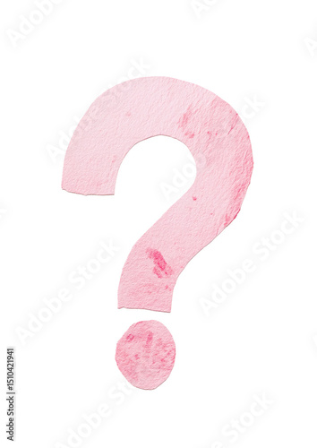 A soft pink question mark with a textured slightly blurred appearance isolated on transparent background