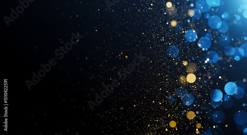 Elegant Dark Background with Golden and Blue Bokeh Lights for Festive Celebrations and Events