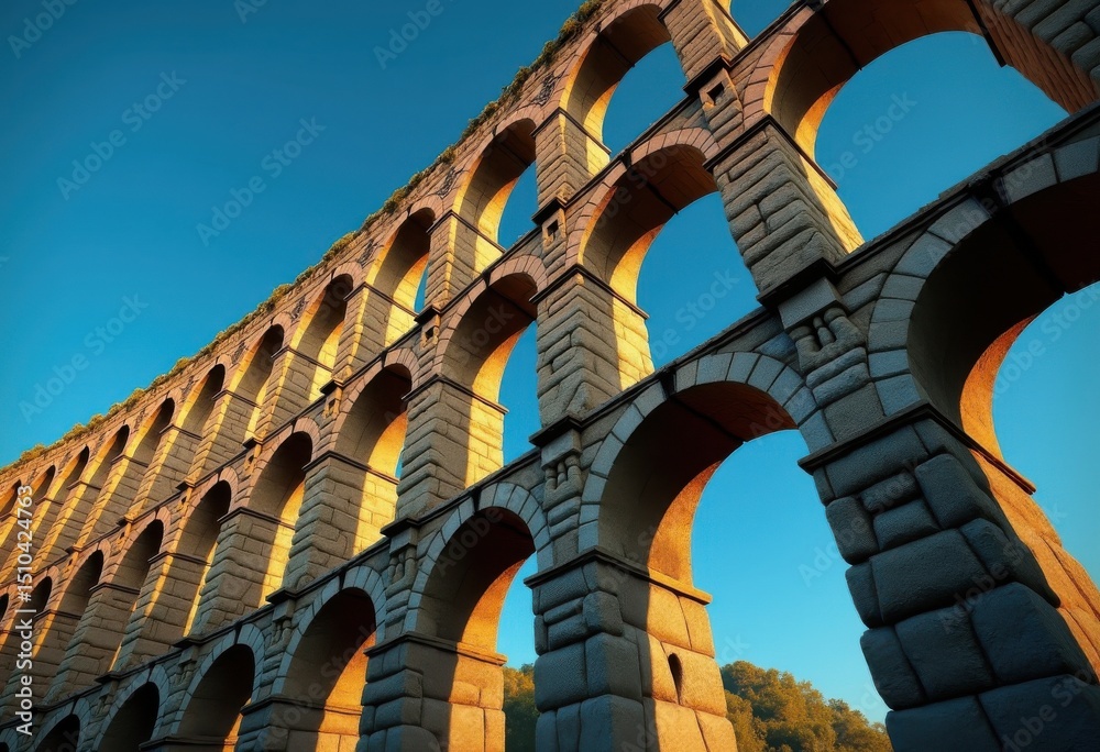 Obraz premium intricate stone arches dramatic shadows architectural detail texture light contrast, design, bridge, pattern, statue, ornament, curve, structure, framework