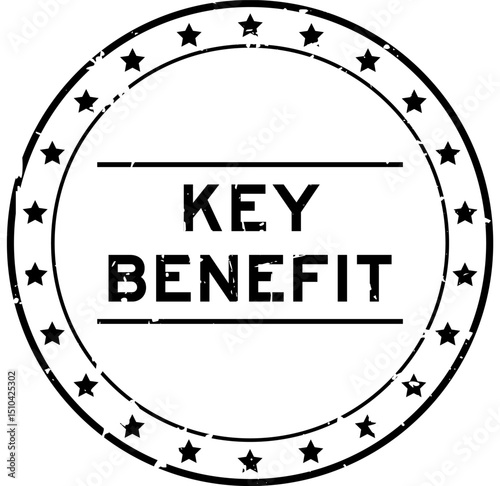 Grunge black key benefit word round seal stamp on white background