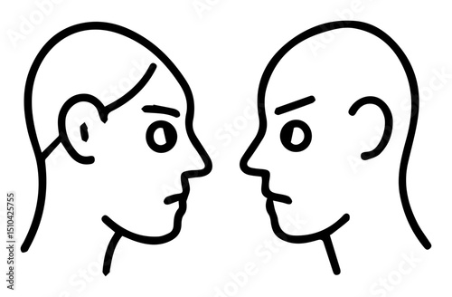 Staring Contest: Two People in Profile Confronting Each Other, Line Art