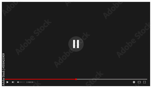 Video player interface with central pause icon and red timeline on dark screen. Ideal for media apps, UI/UX projects, and mockups. Vector EPS 10