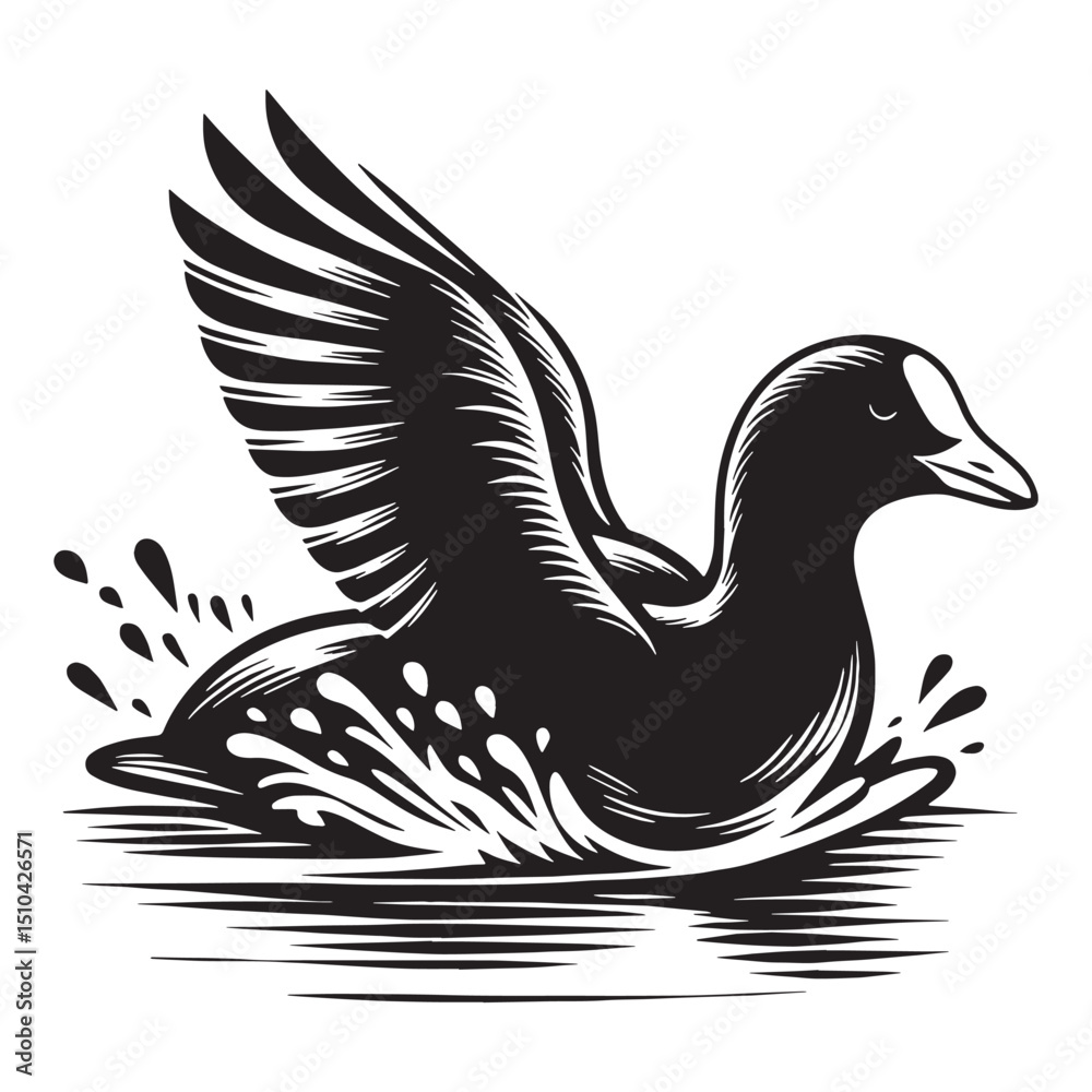 Obraz premium Floating Coot silhouette with sleek form – Coot illustration – Minimalist Coot vector – Bird silhouette – Bird vector