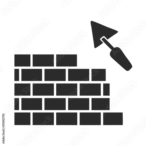 Black Silhouette of a Brick Wall Under Construction with a Trowel

