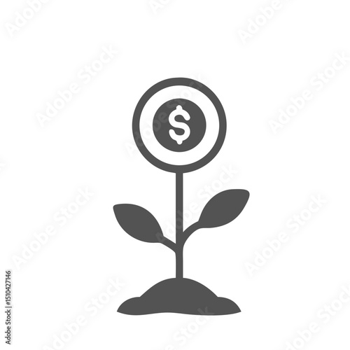 Dark Gray Icon of a Plant Growing a Dollar Coin

