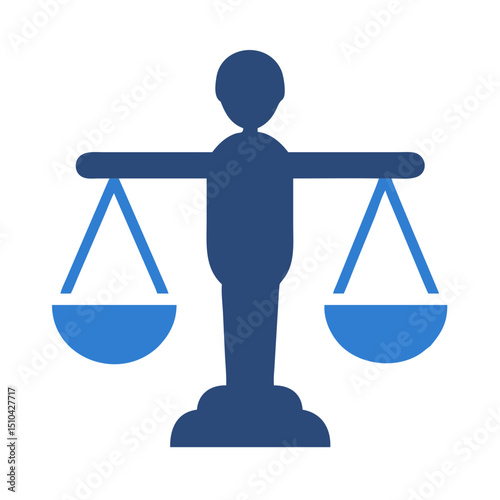Vector Illustration of a Stylized Dark Blue Silhouette of the Scales of Justice with Light Blue Pans, Symbolizing Law, Fairness, and Impartiality, Isolated on a White Background.

