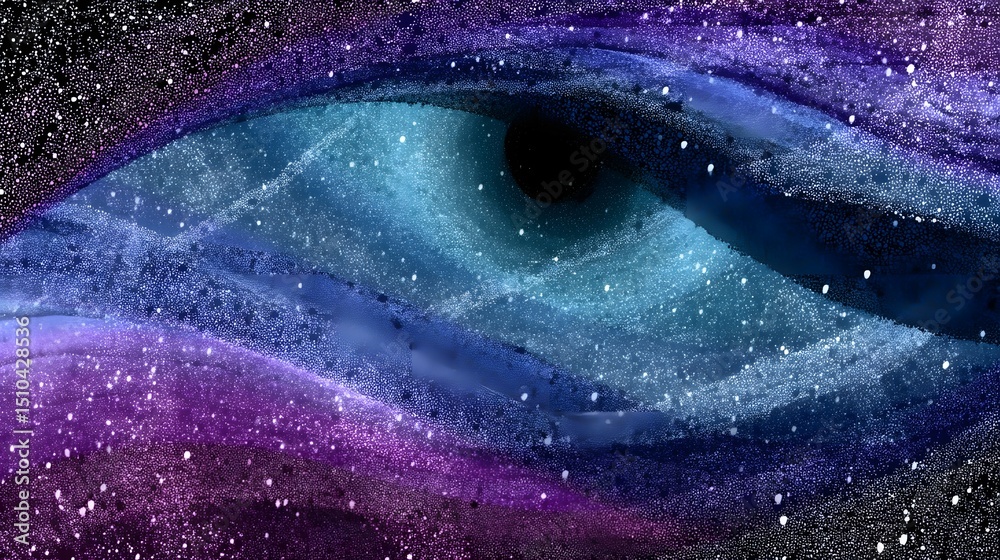 Fototapeta premium Dreamlike cosmic spiral with a galaxy eye and starry textures