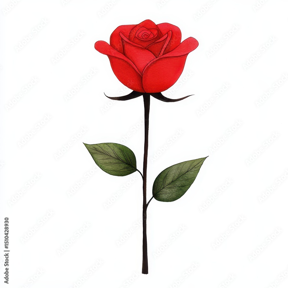 Fototapeta premium Single Red Rose Illustration on White Background
