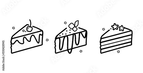 black outline vector cake slice. birthday cake wedding cake