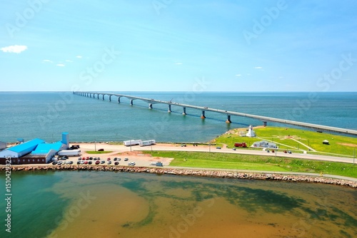 Wallpaper Mural Aerial View of Coastal City and confederal bridge in Prince Edward Island, Canada. High quality photo Torontodigital.ca