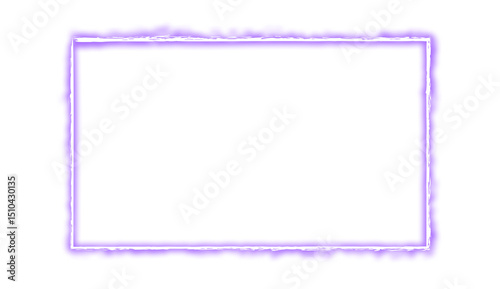 Violet purple neon rectangle shape frame. Vivid glowing lavender border isolated on transparent background. Shine glow light electric purple neon sign Banner, Mockup, presentation, Design element, PNG