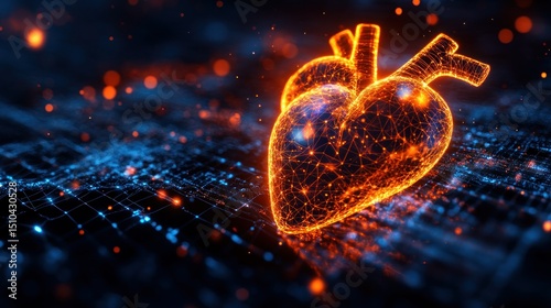 3D glowing heart, digital anatomy