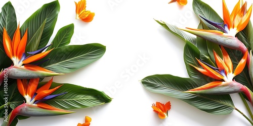 Bird of Paradise tropical flowers isolated on white 