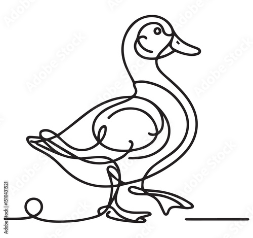 Walking Duck Simple Continuous Line Drawing Minimalist Black and White Outline Art