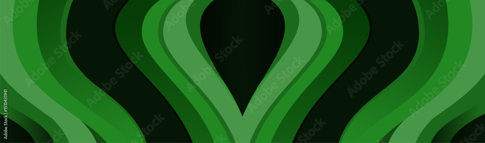 Obraz premium Smooth green flowing waves on dark background, for social media covers, banner designs