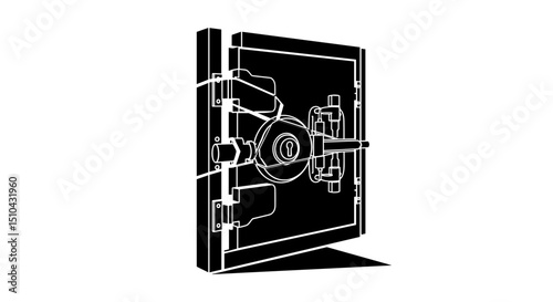 Vault door with lock mechanism in black and white
