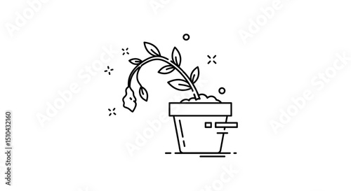 Wilting plant in a pot illustration