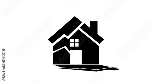 Black house silhouette with cracks on white background