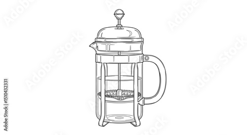 French press coffee maker illustration on white background