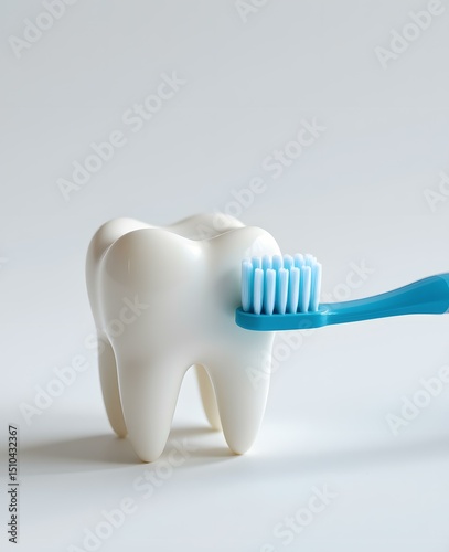 Dental Hygiene Mockup Featuring a White Tooth and Blue Toothbrush for Promotional and Educational Use in Oral Care Campaigns photo