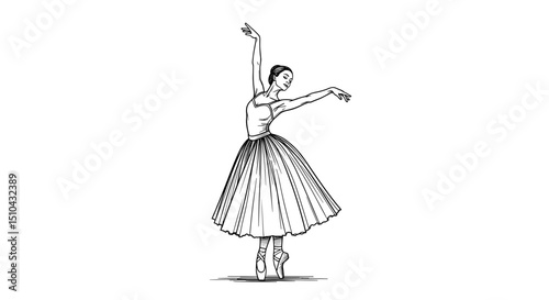 Ballet dancer performing elegant pose in black and white sketch