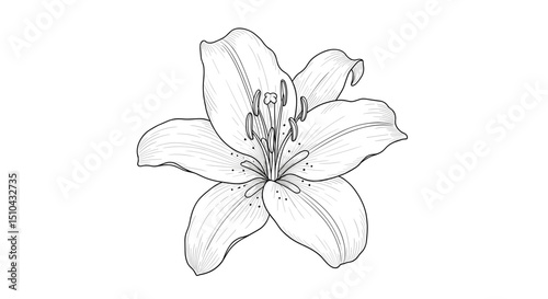 Line art illustration of a lily flower