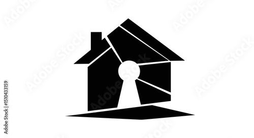 Abstract house logo with keyhole design