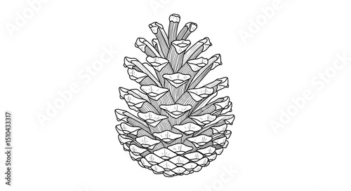Illustration of a pine cone in black and white